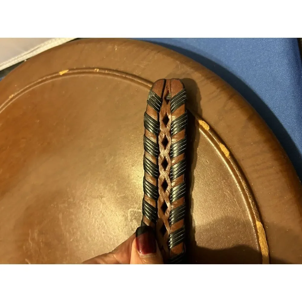 Vintage Genuine Leather Braided Brown Black Belt Size 40 Boho Western Hippie Cow